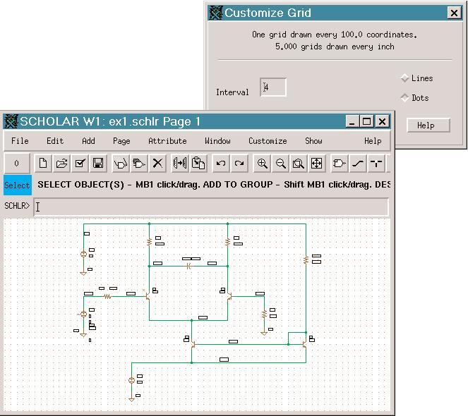 schematic editor: displaying schematics in various scales and views, creating new schematic elements like wires and symbol instances and modifying the schematics by moving or deleting elements and