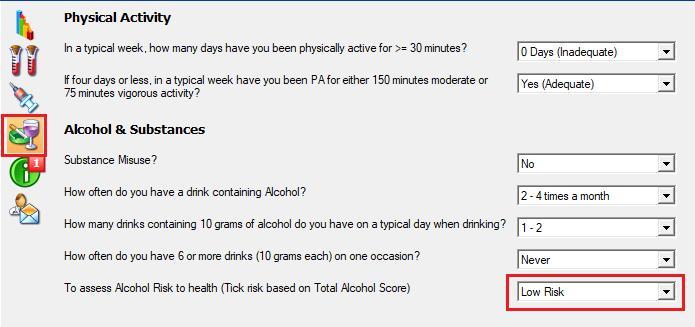 Alcohol Risk to health is automatically populated based