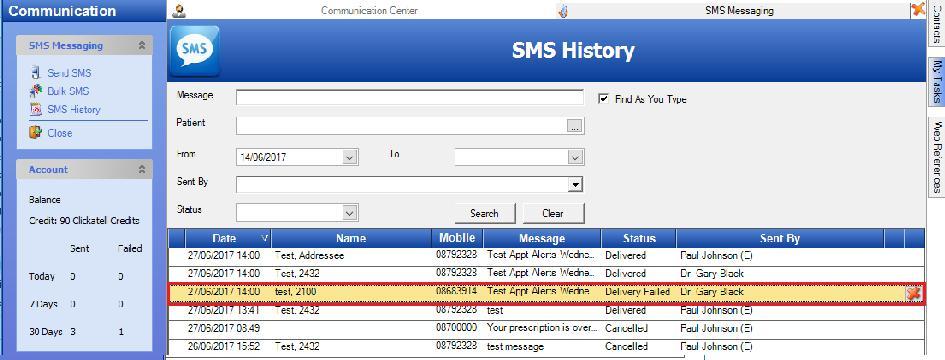 SMS Messaging Cancel Delivery Failed SMS SMS messages with a status of Delivery
