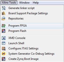 1- Select Xilinx Tools-> Program FPGA to download the