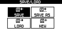 8 Save/Load Save/load principles To save or load a project, make sure a SD card is inserted, hold 2ND and press save/load to enter the menu: Select < to delete the last character.