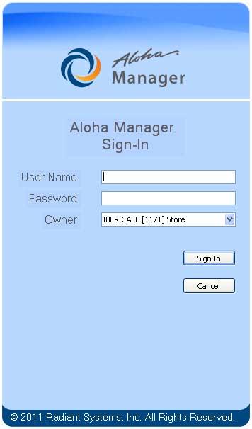 How do I log in to Aloha Manager? After Aloha Manager is installed, an application shortcut appears on the desktop. To log in to Aloha Manager for the first time: 1.