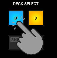 To switch the Deck Focus on the left S4 Deck: On the left S4 Deck press the DECK SELECT buttons A or C to switch the Deck focus to the corresponding Deck.
