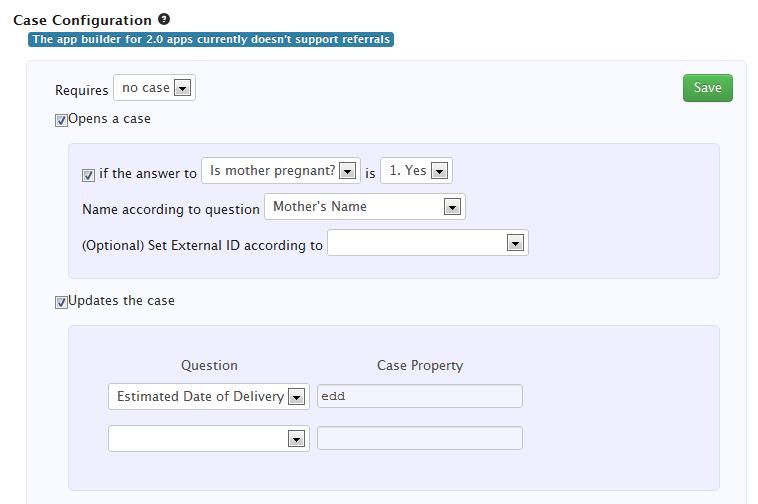 We now need to configure our Follow Up form to allow the user to select a mother prior to opening the form. Select the follow up form and scroll down to the Case Management section.