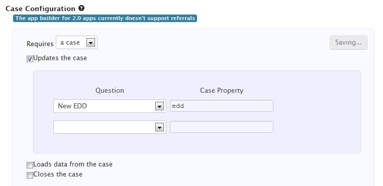 We will need to manually change the case property to "edd" to update the existing "edd" case property. The final update we need to make to the application is to configure the case display screens.