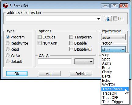 Filtering/Triggering with Break.Set Filtering means to reduce the generation of trace information to the information of interest.