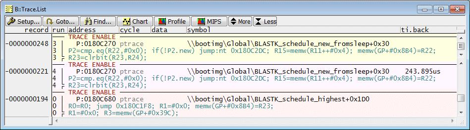 Example 3 Program the ETM to export only information about the instruction that writes to the variable BLASTK_wait_mask (etm_filter3.cmm). 1. Specify the event in the Break.Set dialog.