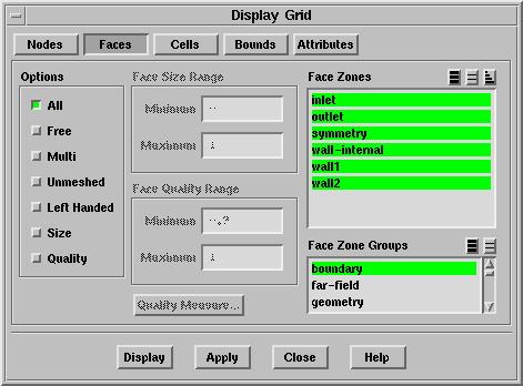 2. Display the boundary mesh. Display Grid... (a) Select boundary in the Face Zone Groups selection list.