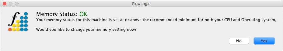 Memory Settings clicking Help Memory Settings will prompt FlowLogic to test the current memory settings.