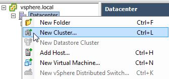 Step 3: Create HA protected VMware Cluster Open vsphere Web Client or vsphere Client, navigate to the datacenter where you want to create the cluster, and then click New Cluster.