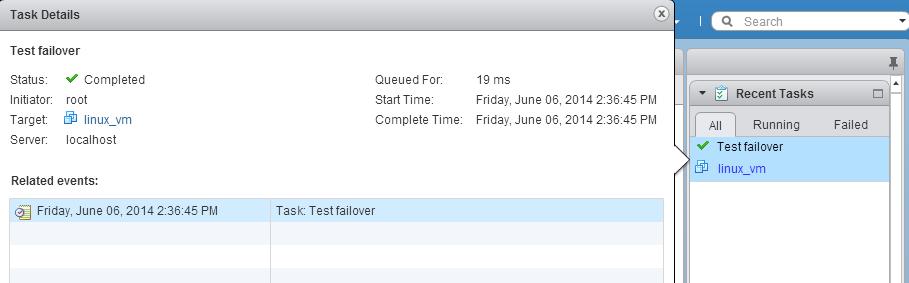 to test the FT capability by right-clicking on a FT protected VM and selecting Fault Tolerance > Test Failover.
