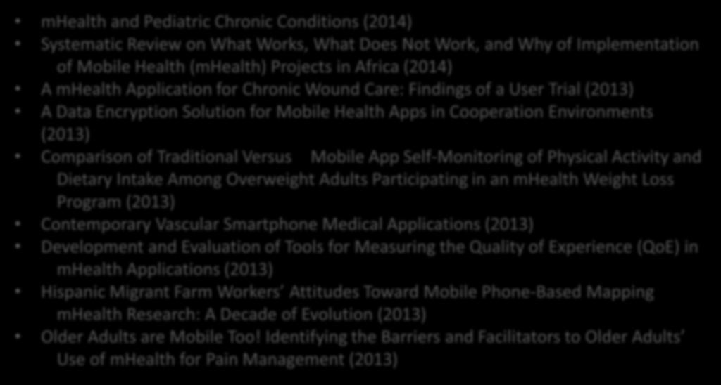 The Literature mhealth and Pediatric Chronic Conditions (2014) Systematic Review on What Works, What Does Not Work, and Why of Implementation of Mobile Health (mhealth) Projects in Africa (2014) A