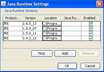 4. Select the View button for Java Applet Runtime Settings and you