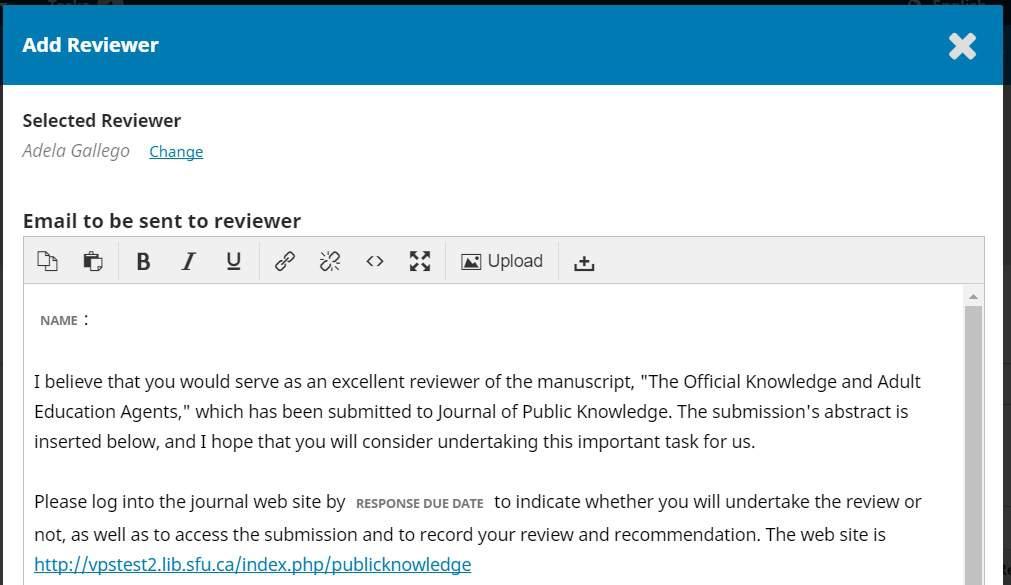 Review This initiates a new window with a message for the Reviewer. You can revise any of the prepared text.