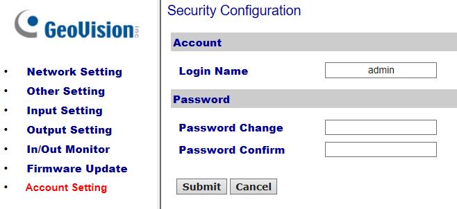1.13 Changing Login ID and Password In the left menu, click Account Setting. This page appears.