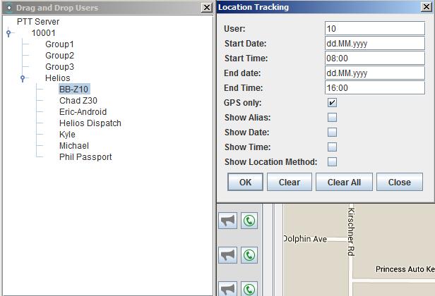 2.8.2 Position History Choose Options Location Tracking. This will open two windows. Drag and drop the relevant user from the left window into the right one to field UserId (fig.