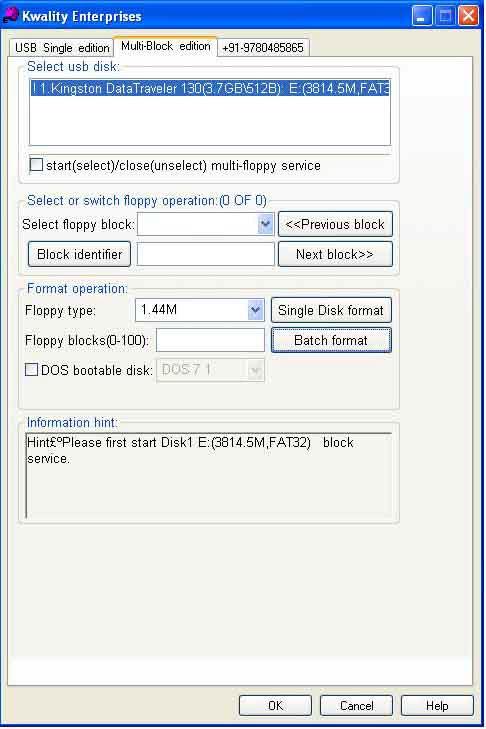 Multi- floppy Service This page is used for formatting the USB Pen Drive to 100 Blocks of equipment needed floppy disk format (720K, 1.2M, 1.44M), i.e to be treated 100 floppy disks. How to Use: 1.