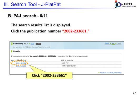 ---(Slide 37)--- When you click view list, the list of search results is displayed as shown on