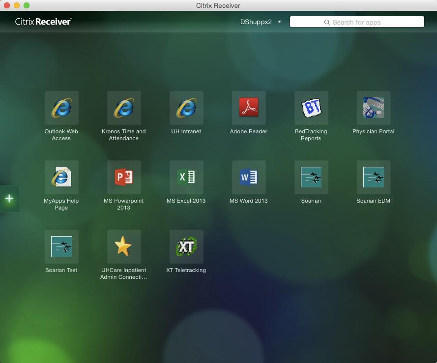 The applications selected display on the Citrix Receiver desktop. Access an application by double clicking the application icon.