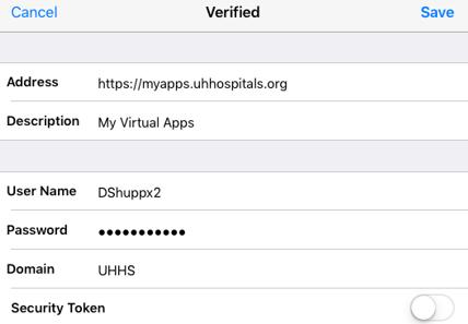 For ipad, an error is received, if https:// is not manually typed before the address. The Verified window displays.