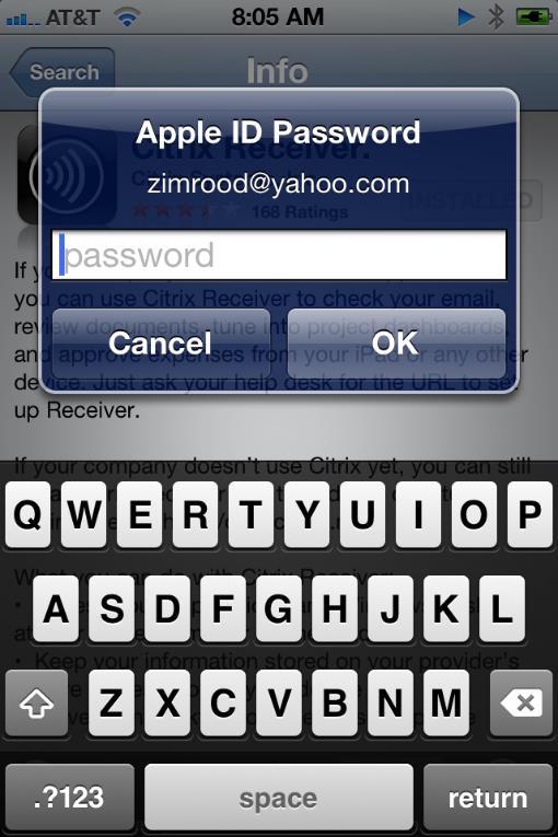 The Apple ID Password dialog box displays.