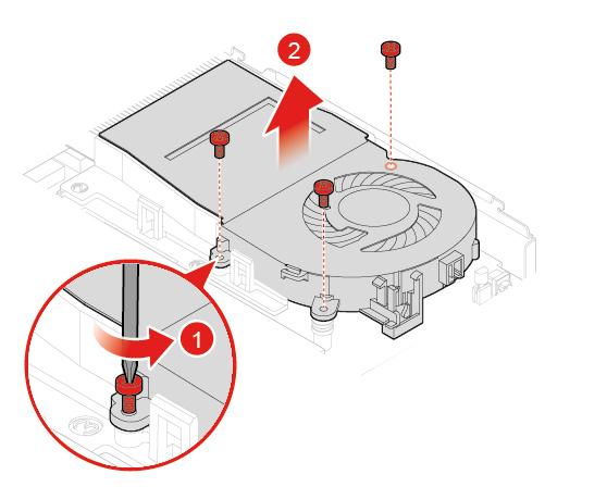 3. Replace the system fan. Figure 41. Removing the system fan Figure 42. Installing the system fan 4. Connect the new system fan cable to the system board. 5. Complete the replacement.