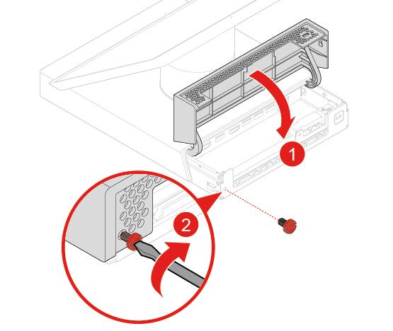 Figure 93. Closing and locking the cable management door Figure 94. Reinstalling the screws on the bottom 4. Place the meeting console in an upright position. 5.