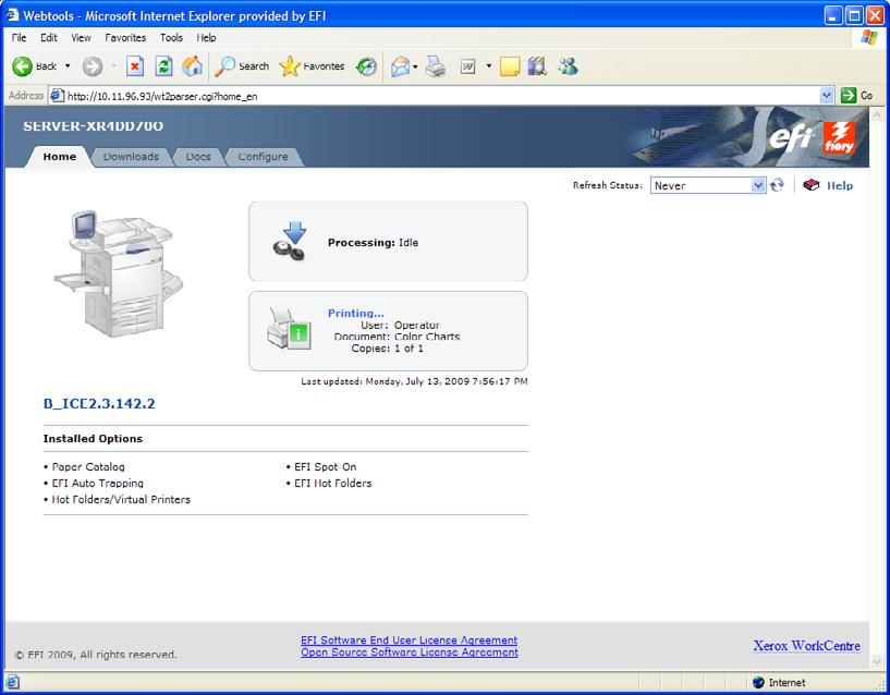 Scanning is accessed using a client web browser selecting the Xerox WorkCentre link in the