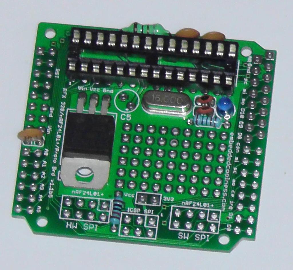 7) Mount solder & trim 3 x bypass capacitors (marked 104, 1 between shield headers, 2 beside L1) 8) Mount, solder & trim LED,