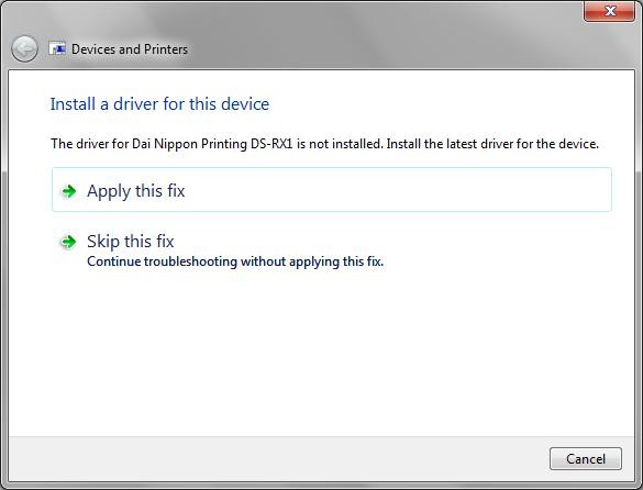 When the Install a driver for this device window appears, click on Apply this fix.