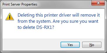 (7) When the Print Server Properties confirmation window appears, click on the Yes button. Fig 3.