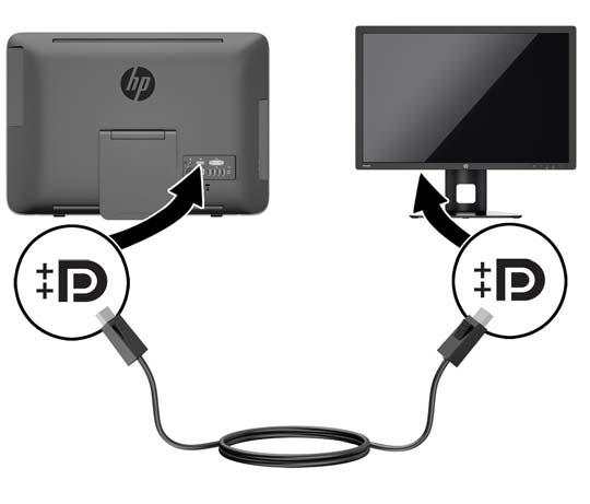 2. If your second display has a DisplayPort connector, connect a DisplayPort cable directly between the DisplayPort connector on the rear of the computer and the DisplayPort connector on the second