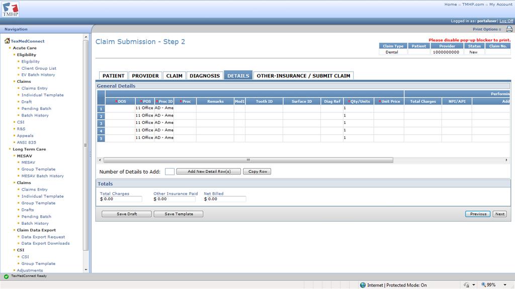 Diagnosis Tab 3) Enter dental-specific information into all required fields, which are indicated by a red dot.