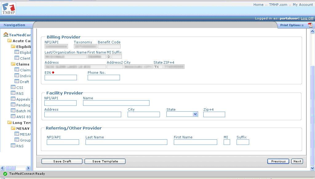 Provider Tab 3) Enter provider information into all required fields, which are indicated by a red dot.