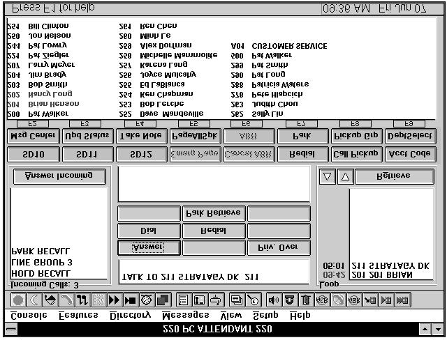 Main Screen Main Screen The PC Attendant Main screen (shown below) provides access to features and information on incoming calls, calls on hold, available line groups, station status, and displays a