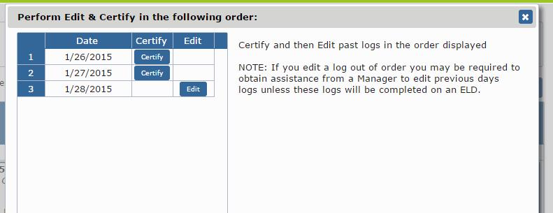 Click on the Certify button to certify a log.