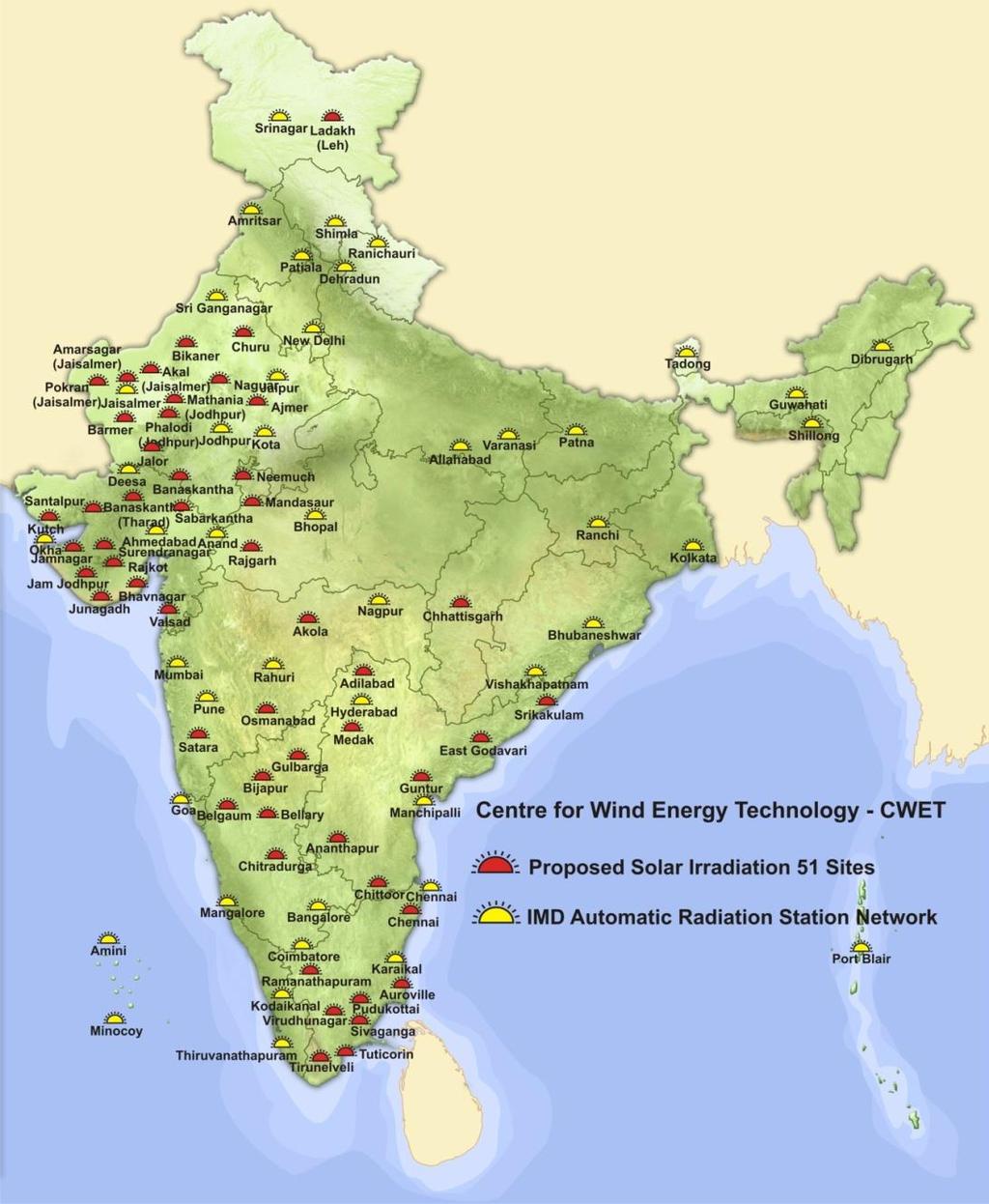Ground Measurement of Solar Radiation Andhra Pradesh 6 Gujarat 11 Haryana 1 Madhya Pradesh 3 Karnataka 5 Rajasthan 12 Chhattisgarh 1 Ladakh 1 Maharashtra 3 Pudducherry