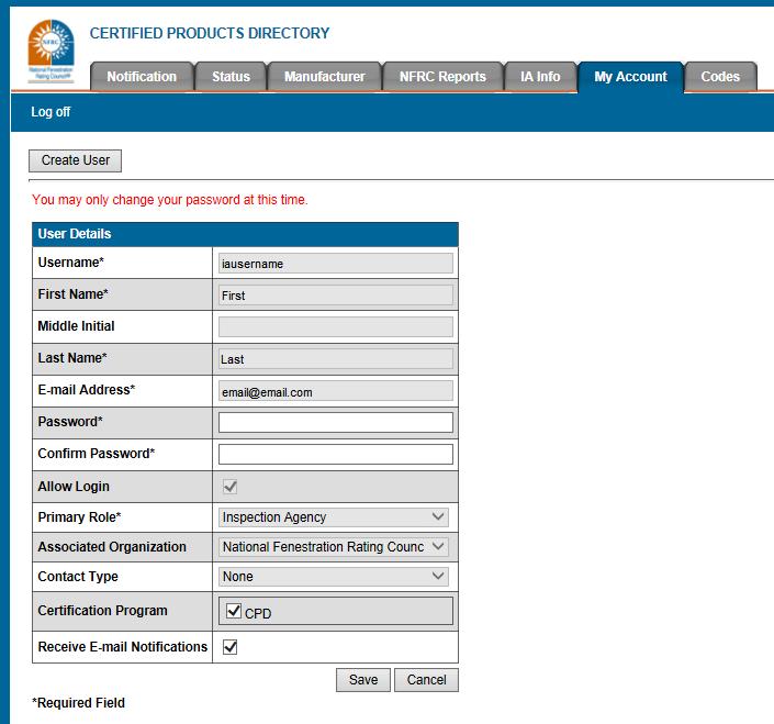 1 IA Info By selecting the IA Info tab, a listing of each active IA and the current contact information is displayed.