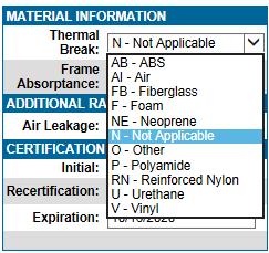 3: Edit Material Information: Thermal Break Figure 9.4: Edit Material Information: Frame Absorptance 9.1.