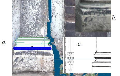 historic data with the survey data, profiles of objects can be re-built which were lost because of decay. In Figure 71, below, the base of a Doric column is illustrated.
