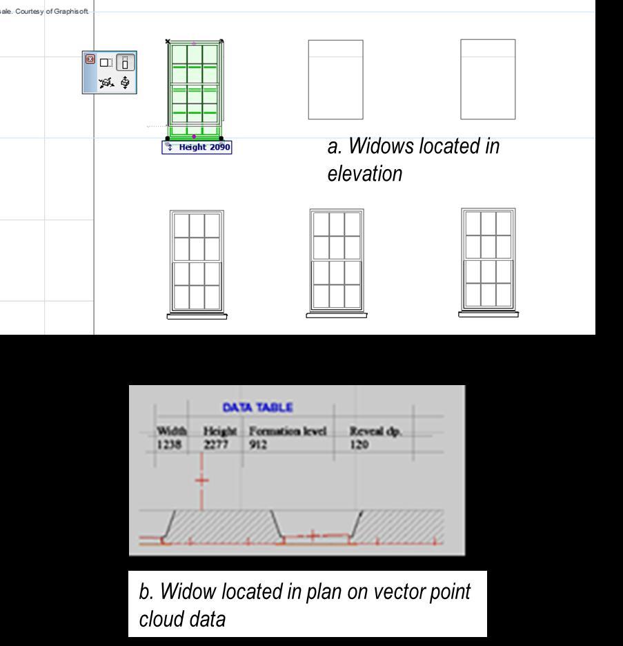 Step5 Placing window sashes The parameters for the timber sash windows are based on both laser scan survey data and historic data.