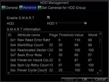HDD SMART Information User can also click Menu > HDD to enter the HDD