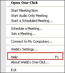 Chapter 8: Setting Up a One-Click Meeting The Help in the WebEx One-Click panel also provides detailed information about how to use the One-Click panel and shortcuts.
