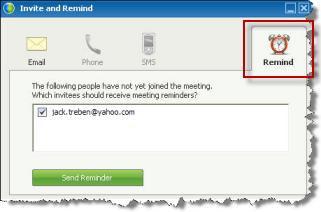 All invitees who are not in the meeting are automatically chosen to receive the reminder. 1) Uncheck the box beside any person you don't want to remind. 2) Select Send Reminder.