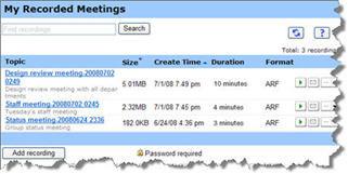 Chapter 13 11 Managing Recorded Meetings The My Recorded Meetings page allows you to view and manage your meeting recordings.