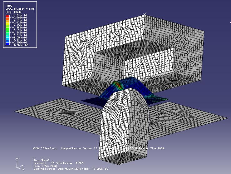 Fig 9: Flat Spring forming model The mesh geometry created was imported into the indentation compression model to replace the CAD geometry created initially.