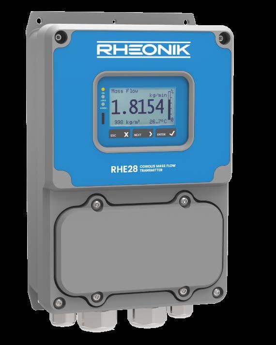 RHE28 Field and Wall Mount Multifunction Coriolis Flow Transmitter Features Wall or pipe/ hook mount Epoxy Coated Aluminum, IP65 / IP67 Operates RHM sensors in hazardous areas, RHE28 fits in Zone