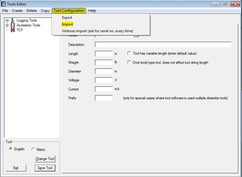 Importing Tool Select the Tool