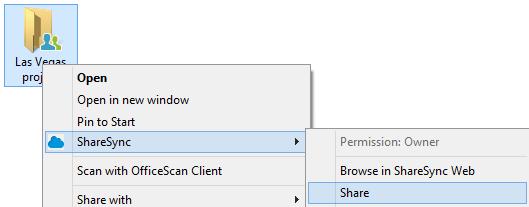 You can also select Share in the context Menu of any folder (that you own) inside My ShareSync, Desktop, Documents, Music, Pictures, Videos,