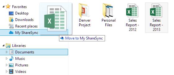 Windows Explorer Your Desktop Files and Folders can be moved to the My ShareSync folder using